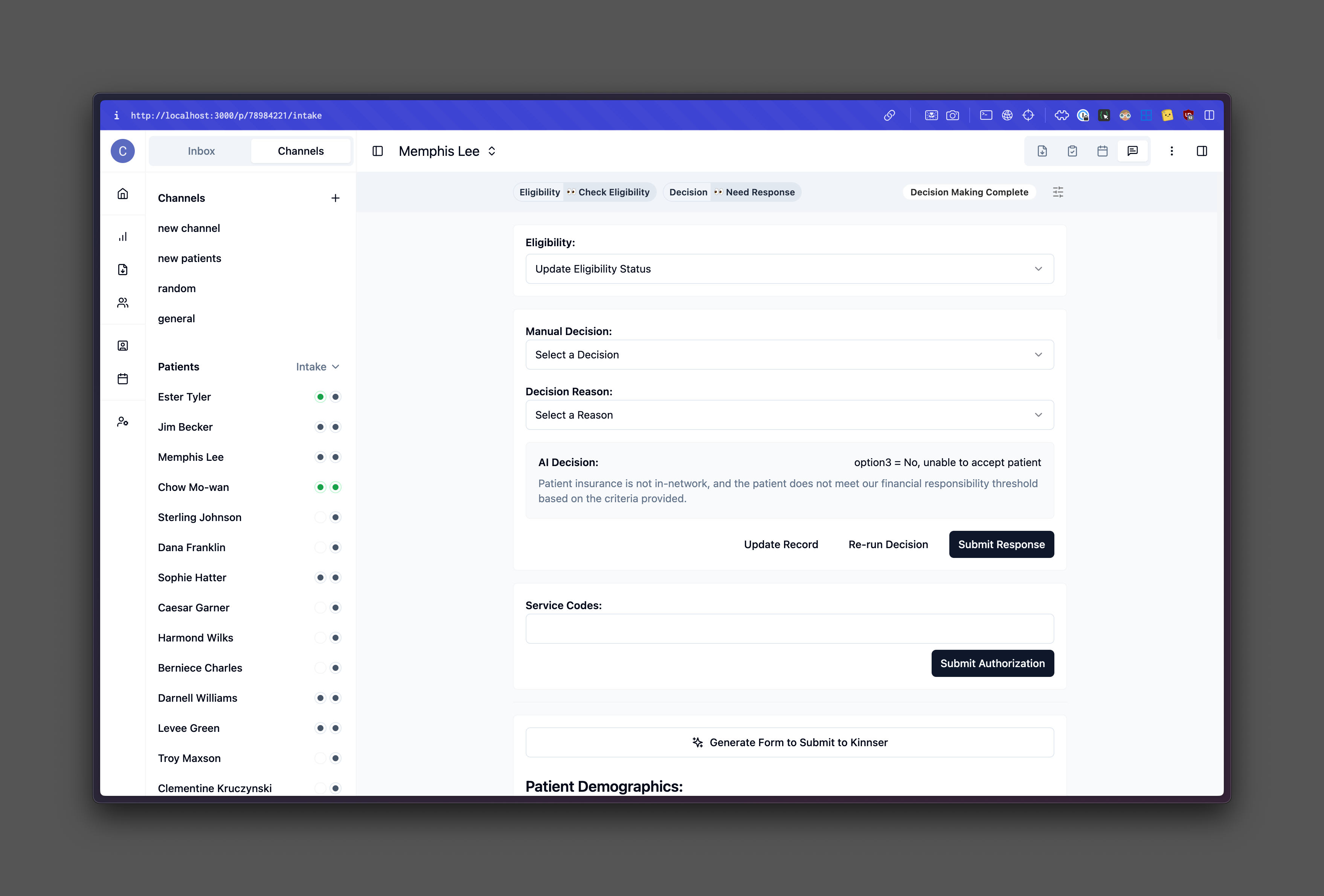 Smart Intake & Eligibility feature screenshot